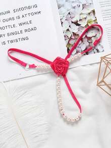 Quần lót nữ gợi cảm đính hạt ngọc trai giả, vòng trong suốt, họa tiết hoa, trang trí hoa, vật dụng thiết yếu cho bữa tiệc riêng tư, Giáng sinh, Năm mới 2026 - Màu Hồng Tươi - Xem 1