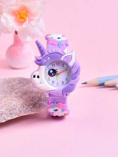 3D Soft Silicone Strap Cartoon Butterfly & Unicorn Kids Watch, Quartz Analog Wrist Watch With Creative Butterfly Pattern For Girls