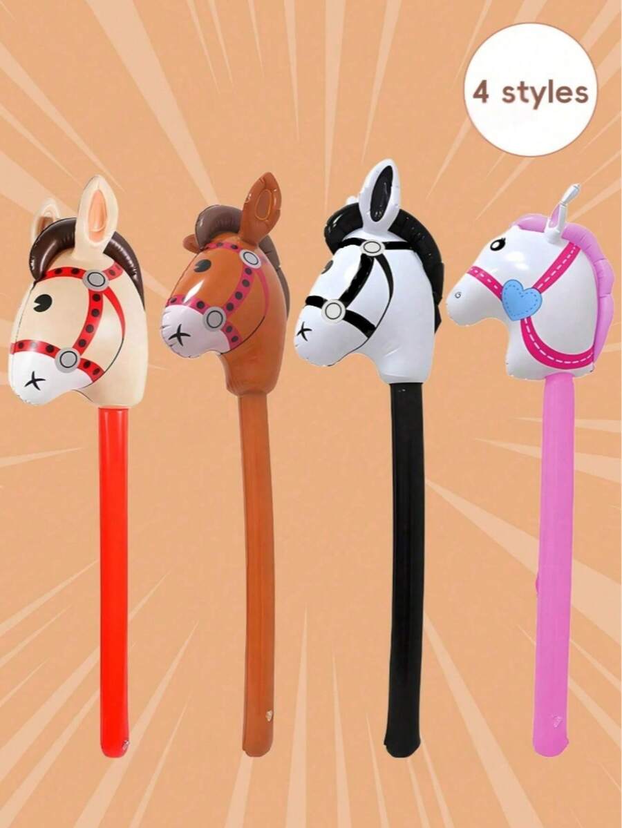 1个充气马头游戏棒，棕色/黑色/白色/粉色PVC材质，舞台表演道具/派对娱乐充气马头棒，派对游戏，派对礼物，团队游戏，户外游戏，万圣节礼物，圣诞节礼物 - 彩色 - 查看 1