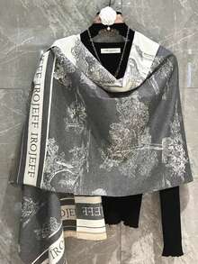 1pc Reversible Scarf Shawl For Women, Warm & Luxurious, Suitable For Autumn/Winter - Grey - View 2