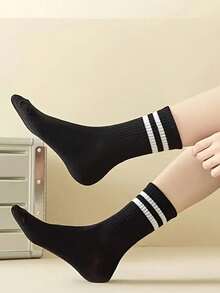 6双女士秋冬保暖中筒袜，纯色，运动款，中筒袜 - 彩色 - 查看 3