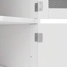 Kitchen Island, Dining Trolley With Countertop, Buffet Unit, Dining Trolley With Wood Grain, Side Towel Rack, Three-Dimensional Cabinet Doors With Wheels, Adjustable Partitions, Black - White + MDF - View 4