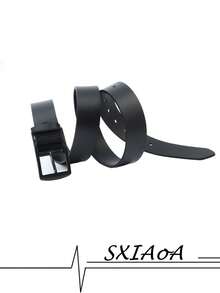 Curea casual pentru bărbați cu cataramă din aliaj cu design minimalist SXiAo, piele PU casual de culoare solidă din denim retro - Negru - Vizualizare 4