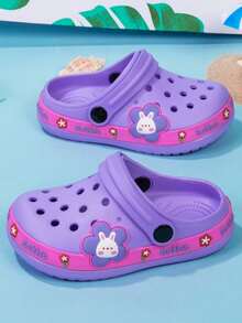 1 Pair Kids Soft EVA Breathable Non-Slip Wear-Resistant Cartoon Animal Design Beach Sandals, Cute Rabbit Clogs For Girls Garden/Beach, Summer - Purple - View 1