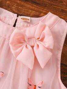 Robe mi-longue en maille d'été pour filles avec décoration de papillon 3D, convient pour les fêtes, les sorties quotidiennes et fait un excellent cadeau d'anniversaire pour les petites filles - Rose bonbon - Voir 4