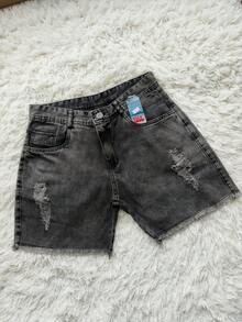 Men's High-Waisted Denim Shorts - Grey - View 3