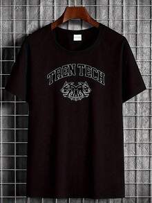 T-shirt graphique de gym Tech - Blanc avec le texte distinctif TRENTCH et le logo du tigre - Tissu doux et respirant, coupe régulière unisexe pour hommes et femmes - Lavable en machine, élément essentiel pour le sport et la tenue décontractée, Top de mode urbaine durable, chemises de gym, tenue décontractée, style casual moderne, coupe confortable - Noir - Voir 1