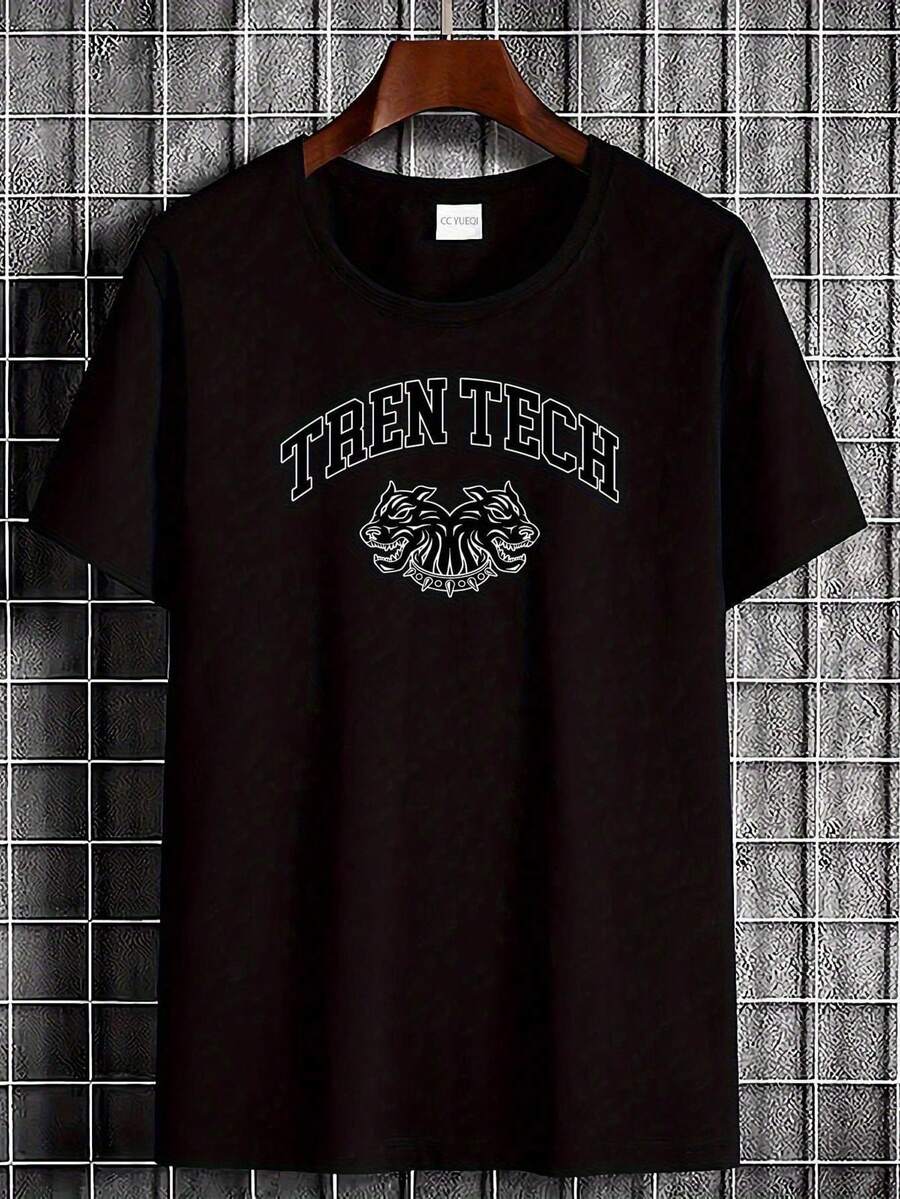 T-shirt graphique de gym Tech - Blanc avec le texte distinctif TRENTCH et le logo du tigre - Tissu doux et respirant, coupe régulière unisexe pour hommes et femmes - Lavable en machine, élément essentiel pour le sport et la tenue décontractée, Top de mode urbaine durable, chemises de gym, tenue décontractée, style casual moderne, coupe confortable - Noir - Voir 1