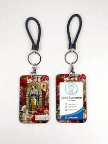 1pc ABS Black Rope Jesus & Virgin Mary Pattern Fashion Personalized Keychain Pendant, Bag Charm, ID Card/Work Card/Meal Card/Water Card Holder - Multicolor - View 8