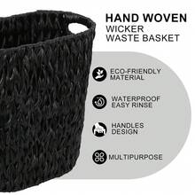 YESagoodShop Bathroom Set Black Trash Can  9 Piece Decor Toothbrush Holder Cup Lotion Dispenser Tray Soap Dish Toilet Brush Qtip 1763699629789 - 藤編浴室套裝 - 查看 2