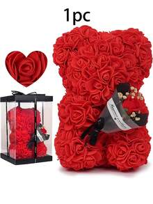 1set Rose Bear, Valentine's Day, Anniversary, Birthday And Bridal Gift, 10-Inch Rose Bear, With Transparent Gift Box, Fashionable Decoration Suitable For Home Decoration, Mother's Day, Father's Day, Valentine's Day Friends Everlasting Flower Gift, Rose, Framed Wall Art