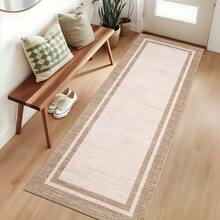 Modern Bordered Solid Color Rug Large Size Washable Area Rug Simple Neutral Tones Foldable Printed Decorative Rug Soft And Non-Slip For Bedrooms Dining Rooms Offices Hallways Apartments - Beige - View 10