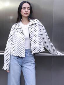 女士秋冬波点夹克，短款飞行员夹克，女士外套，长袖上衣，拉链夹克，女士春秋短款夹克，新款街头风拉链短款夹克 - 彩色 - 查看 5