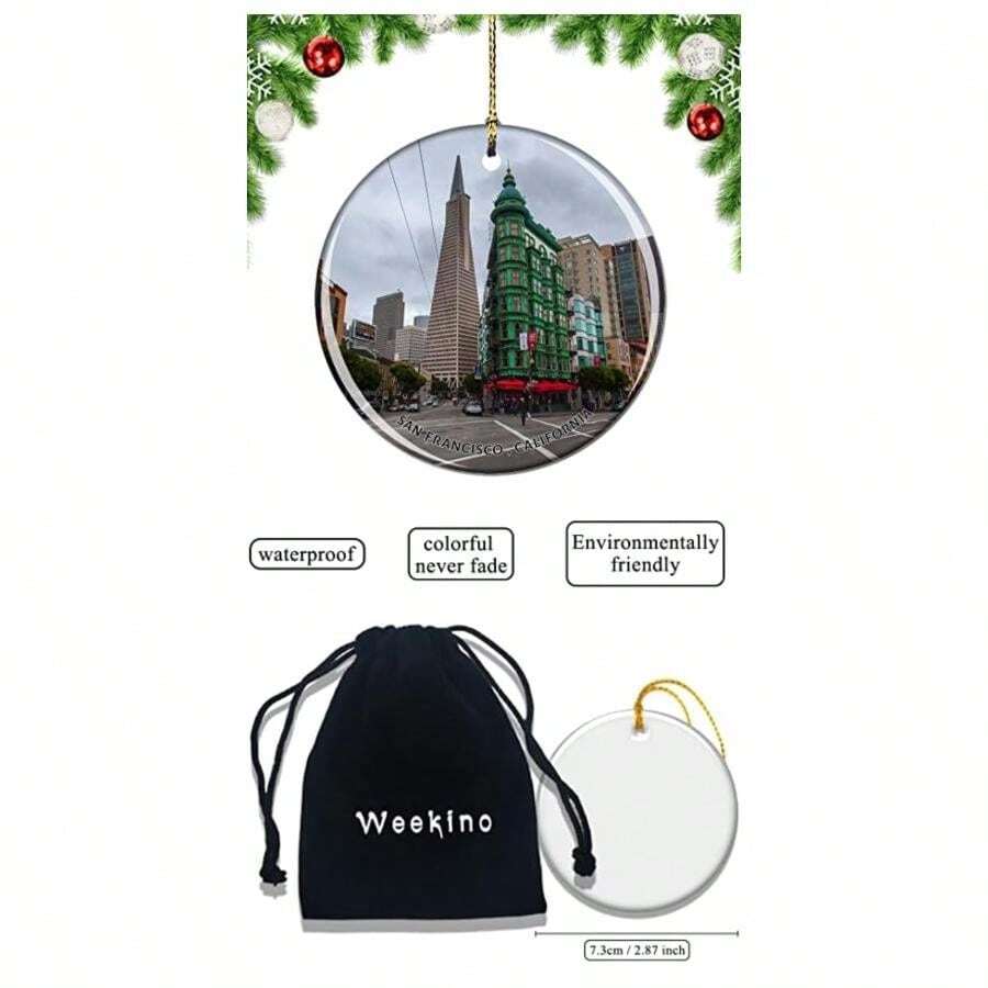 Weekino California San Francisco Cable Cars Estados Unidos - Adorno para árbol de Navidad, decoración colgante, decoración para colgar, colección de recuerdos de viaje en la ciudad, porcelana de doble(Paisaje urbano-13379) - Multicolor - Ver 1