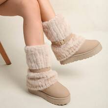 Snow Boots Women's Soft Sole Women's Shoes New Style Mid-Tube Short Boots Warm Plus Velvet Cotton Shoes Winter - 米色 - 查看 2