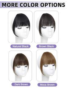 French Clip In Human Hair Bangs For Women Daily Wear Straight Hair Bangs Natural Black & Moca Brown Wispy Air Bangs With Temples Brown Black Fringes Real Human Hair Bangs Hairpiece