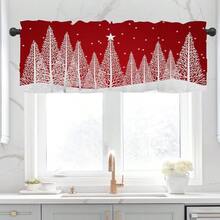 Cortinas de invierno de Navidad para ventanas de cocina 54 x 18 pulgadas árbol rojo copo de nieve bolsillo para barra cenefa cortinas cortas de Navidad para sala de estar recámara baño - rboldeNavidad - Ver 1