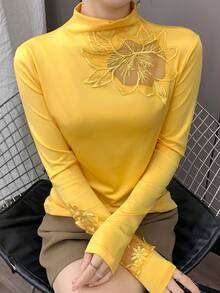 2024新款性感镂空保暖高领紧身长袖T恤，秋冬款