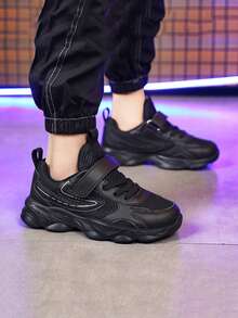 Simple Outdoor Style, All-Season Wear-Resistant, Shock-Absorbing, Non-Slip, Breathable, Lightweight Low-Top Children's Flat Shoes, Running Shoes For Boys. - 黑色 - 查看 1
