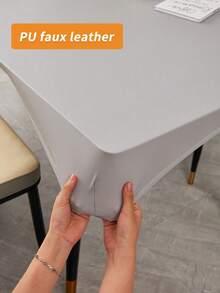1pc Rectangular Elastic Tablecloth Cover, Waterproof And Oil-Proof Tablecloth, Grey Elastic PU Leather Material, Easy To Clean Tablecloth, Suitable For Dining Table, Catering, Party And Outdoor Garden - Grey - View 7