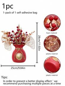 1件人造风水柑橘盆栽，客厅家居装饰，新年庆祝，婚礼乔迁，招财植物摆件 - 紅色 - 查看 4