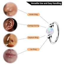18G Opal Nose Ring, 8mm/10mm, Hypoallergenic 316L Surgical Stainless Steel - Suitable For Nostril/Septum Piercings And Cartilage Piercings, Unisex, Ideal For Everyday Wear, Promotes Healing, Designed For New Piercings, Comfortable To Wear, And Won't Interfere With Sleep. - AB Color - View 5
