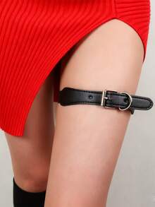 黑色弹力夹式吊袜带，适用于过膝长袜，带扣仿皮弹力吊袜带，纯素可调节袜套式