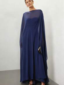 Women Mesh Sheer Half See-Through Tops Long Cape Poncho Cloak Crop Tops Lightweight Summer Shrug Bolero Batwing Sleeve Pullover  Y2k Clothes Cover Up Beachwear Going Outwear - 深藍色 - 查看 2