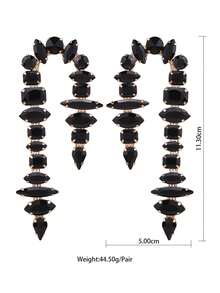 sehuoran 1 Pair Handmade Copper Alloy Welded Willow-Shaped Rhinestone Glitter Tassel Symmetrical Design Earrings, Suitable For Daily Wear And Party Accessories, Luxury Jewelry Imitation - Style 1 - View 3