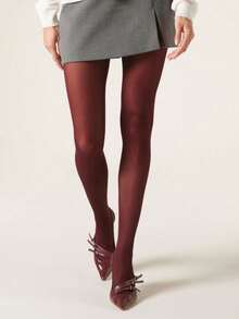 1pc Women's Wine Red Stockings, Suitable For Everyday Wear Christmas Gift  Fabric    None - 黑色 - 查看 3