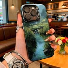 Cubierta de telefono con diseño de paisaje natural azul claro con río y vegetación para iPhone 15 Pro Max ideal para uso diario en cafeterías y salidas casuales - Blanco - Ver 3