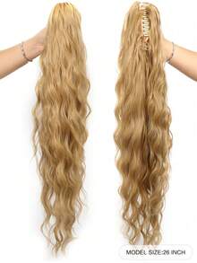 Synthetic 26Inch Long Wavy Claw Clip On Ponytail Hair Extension Blonde Ponytail Extension For Women Pony Tail Hair Hairpiece - Multicolor - View 19