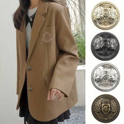 10颗/包 15/20/25毫米 复古英伦学院风服装纽扣 黑色金属纽扣 适用于衬衫外套夹克 20毫米按扣