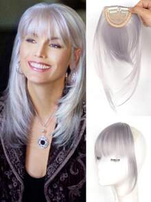 طقم باروكة اصطناعية مع غرة، بديل شعر للنساء، يغطي الشعر الأبيض، ناعم وطبيعي، باروكة متدرجة ناعمة للجبهة، بطراز كرتوني حلو وبارد، مشابك شعر، دبابيس شعر، مشابك شعر