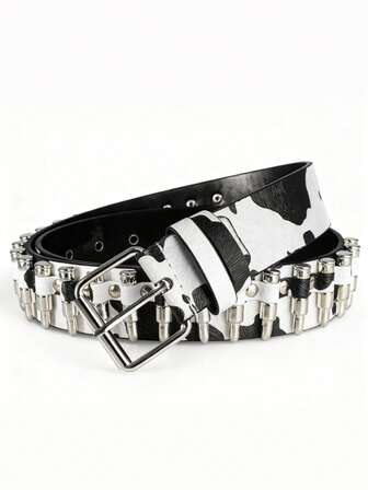 1 pieza Cinturón versátil personalizado de estilo hip hop callejero, con remaches metálicos y textura animal, diseño único que combina bien con jeans, adecuado para uso diario, accesorio Y2K