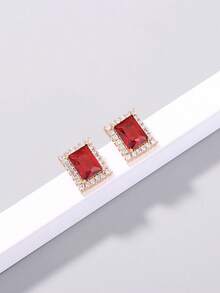 1 Đôi bông tai đinh vuông tối giản bằng đá Cubic Zirconia và đá quý đỏ dành cho nam - Nhiều màu - Xem 2