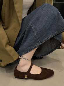2025 New Flat Soft Suede Comfortable Mary Jane Shoes, Elegant Lady Style, Autumn - Brown - View 2