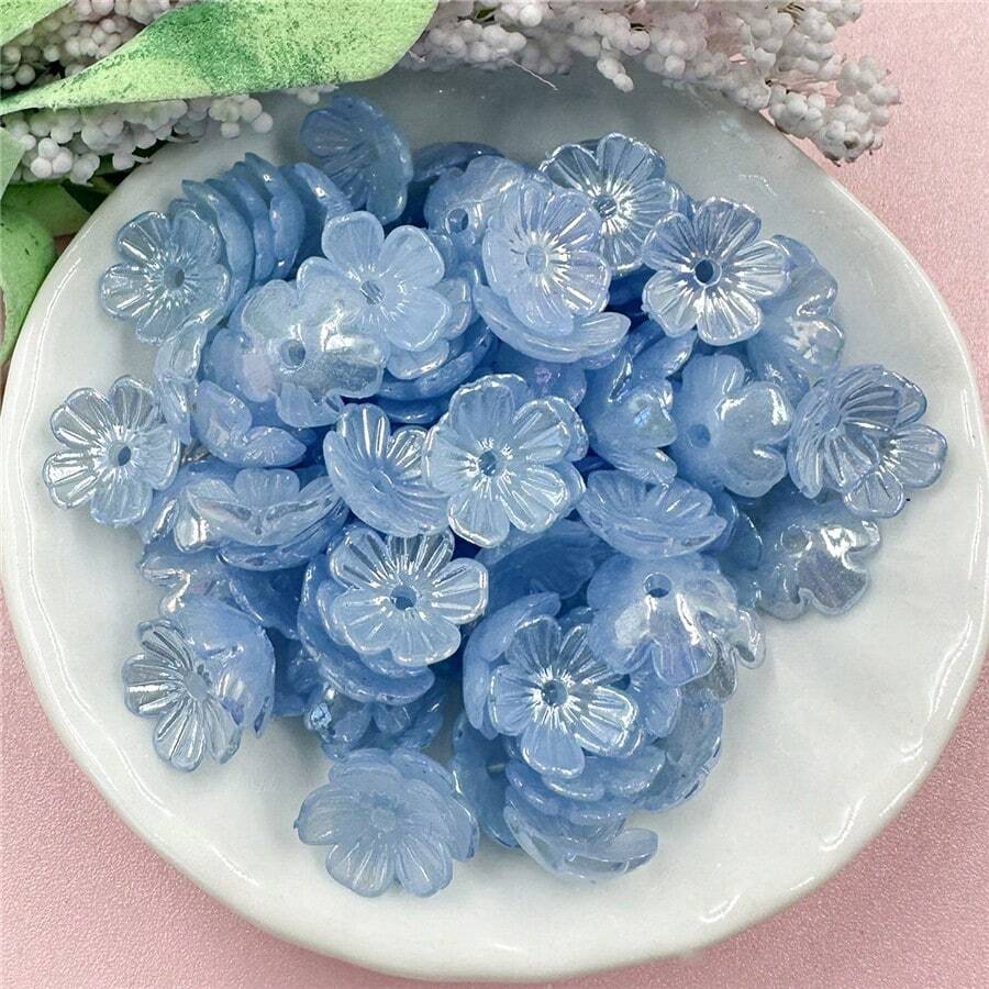 1 Bag/200Pcs 10.5mm Acrylic Small Daisy Pendant Flower Loose Beads Fashion   DIY Jewelry Making - Blue - View 1