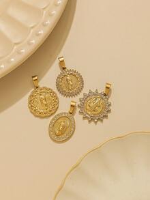 1pc/Pack 304 Stainless Steel Rhinestone Religious Series Pendant, 18K Gold Plated Fashionable Versatile Necklace Charm - Gold - View 2