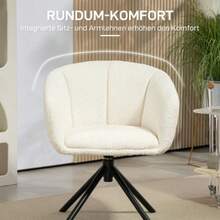 HOMCOM Armchair With Armrests, 360° Swivel, Linen Look, Metal Legs, For Living Room Or Bedroom, Cream White - White - View 5