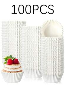 500pcs/100pcs White Paper Cupcake Liners, Baking Cupcake Cups, Paper Muffin Cups, Suitable For Wedding, Birthday, Valentine's Day, Christmas, Family Gathering