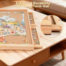 Wintline Rotating Puzzle Board With Drawers For 1500 Pieces, Wooden Jigsaw Puzzle Table With 4 Storage Trays, Portable Puzzle Board Organizer For Adults- 35"X27" - Màu Mù tạt vàng - Xem 3