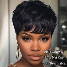 Short Straight Pixie Cut Human Hair Wig With Bangs For Women Remy Brazilian Human Hair Wig Rose Net Full Machine Made Human Hair Wig Natural Black Colored Wig Holiday Wear Party Wear Music Festival Mother's Day Carnival Valentine's Day Halloween All Saints' Day Christmas Day Cosplay Spring Summer Autumn Winter Local Warehouse Wear And GO New Product Discounts Wigs For Black Women Casual Elegant Preppy Business Modest Romantic Glamorous Vintage Street Sporty Cute Royal Simple Vacation Daily Holiday - Natural Black - Xem 4