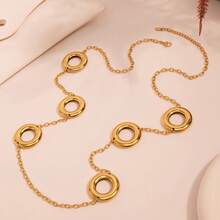 Autumn And Winter Versatile Stainless Steel Sweater Chain Large Circle Two-Tone Design European And American Simple Personality Long Non-Fading Sweater Coat Elegant Accessory - P932-鋼色項鍊81+5cm - 查看 4