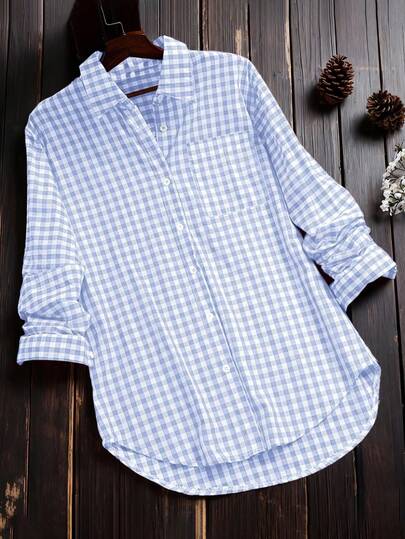 Blusa casual de manga larga con estampado de cuadros vintage para mujer, primavera/verano