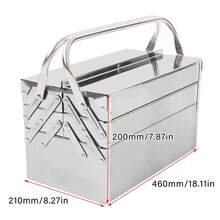 Caja de herramientas plegable de metal, portátil, para mantenimiento automotriz, organizador de almacenamiento, acero inoxidable, 3 niveles, 5 bandejas - Plateado - Ver 2