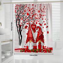 1pc/4pcs Romantic Valentine's Day Themed Shower Curtain Set, Includes Gnome, Heart, "Happy Valentine's Day", Plaid Background, "LOVE" Text Design Shower Curtain, Bath Mat, Toilet Seat Cover, 12 Hooks, Machine Washable, Artistic Design, Suitable For All Seasons, Valentine's Day Shower Curtain, Bathroom Decor - Multicolor - View 22