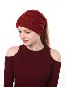 1顶新款欧美针织马尾辫开口帽，多功能保暖时尚女式户外帽 - 1pcs - 查看 21