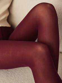 1pc Women's Wine Red Stockings, Suitable For Everyday Wear Christmas Gift  Fabric    None - 酒紅色 - 查看 2