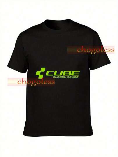 Herrcykeltröja - Svart med neongrön logotyp - Andningsbar sporttröja för landsvägscykling, fitness och vardagsliv - Maskintvättbar Cube Global Squad-kläder, cykeltröja, kläder för aktiv livsstil, sportig design, bekvämt material, kortärmad tröja, friluftsentusiast